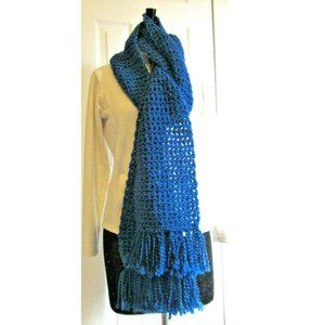 Chunky Blue Scarf Men Women Oversize Extra Long 125x7 Handmade Crochet Knit NWT